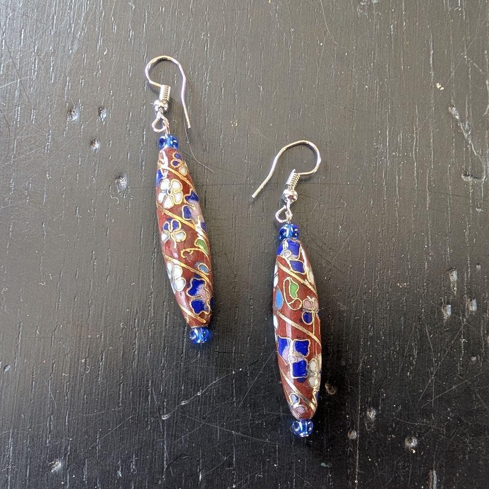 Artisanal Floral Glass and Bead Dangle Earrings Bohemian Chic Whimsy Fairycore